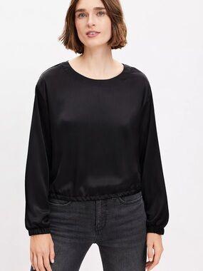 Black Satin Long-Sleeve Women’s Top